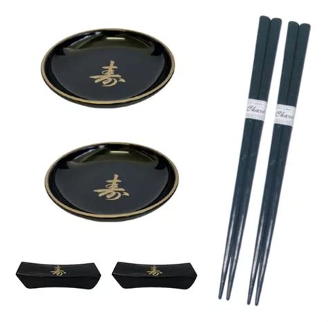 Kit Oriental Japonês 2 Pessoas Molheira Descanso Hashi