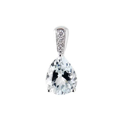 Pendentif Or Blanc Aigue Marine Poire X Mm Et Diamant Ref