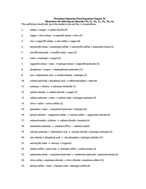 Converting Word Equations To Chemical Worksheet Tessshebaylo