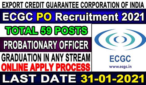 Ecgc Recruitment 2021 Probationary Officer Total Vacancies 59