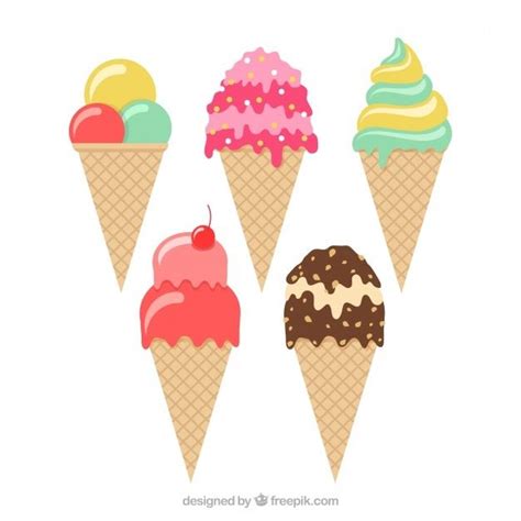 Premium Vector Collection Of Five Ice Cream Cones In Flat Design