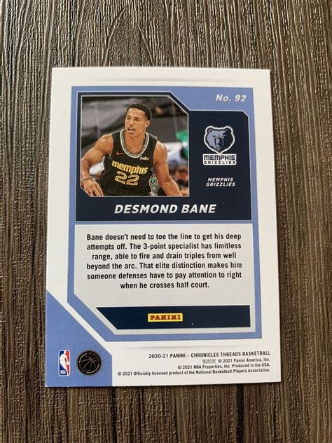 Panini Chronicles Threads Desmond Bane Rc Rookie Ebay