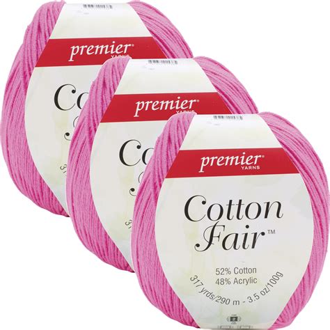 Premier Yarns Cotton Fair Solid Yarn Bright Pink Multipack Of 3