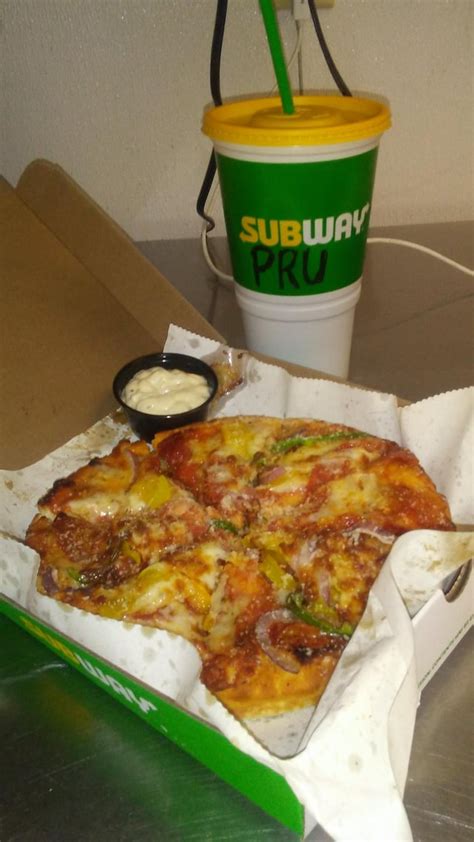 Subway personal pizza. I made mine with pepperoni, onion, green peppers ...