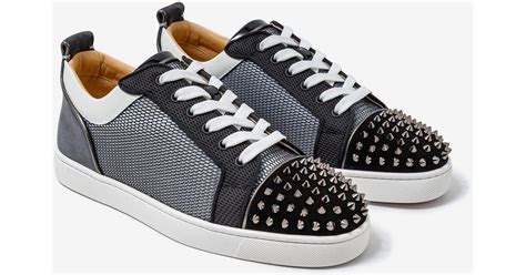 Christian Louboutin Suede Louis Junior Spikes Orlato Flat Black White