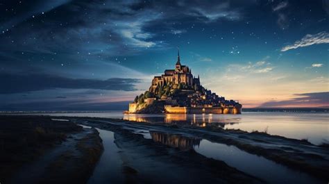 Premium AI Image | Night view of Mont SaintMichel