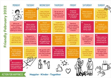 Monthly Action Calendar | Action for Happiness