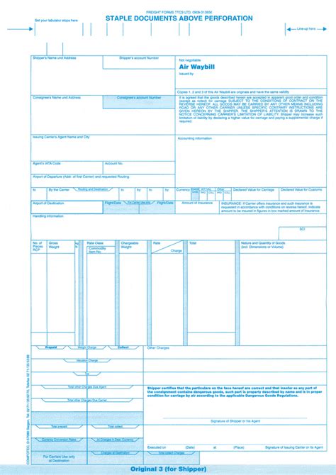 Air Waybill Sample Form Invoice Template