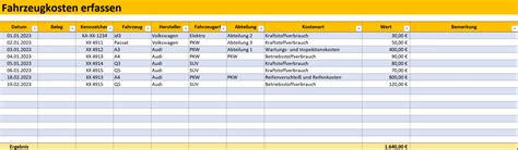 Kostenerfassung F R Alle Fahrzeuge Im Fuhrpark Excel Vorlage