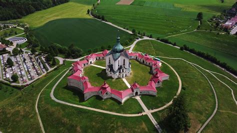 Aerial View Of Pilgrimage Church Or St John Of Nepomuk At Zelena Hora