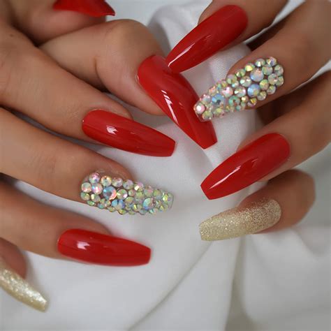 Red Coffin Nails With Rhinestones | ubicaciondepersonas.cdmx.gob.mx