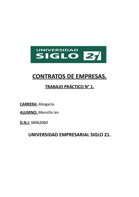 Contratos DE Empresas CONTRATOS DE EMPRESAS TRABAJO PRÁCTICO N 1