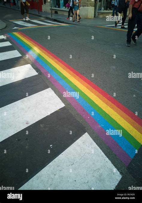 To Prepare The Gay Pride In Paris Pedestrian Crosswalks Were Painted In The Colors Of The