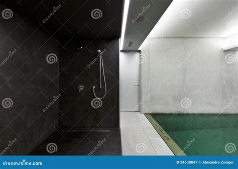 Indoor Pool with Sauna Shower Stock Image - Image of shower, reflection ...