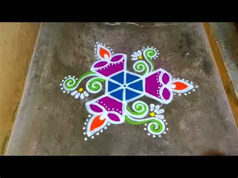 Margazhi Madham Vilakku Colour Kolam Designs 5 Dots Chukkala Muggulu