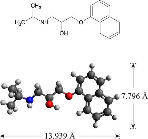 Chemical structure and molecular size of propranolol molecule ...