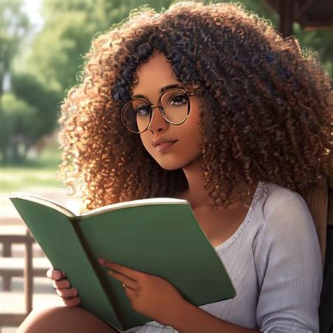 Brown Woman Curly Hair Round Face Glasses Sittin Openart