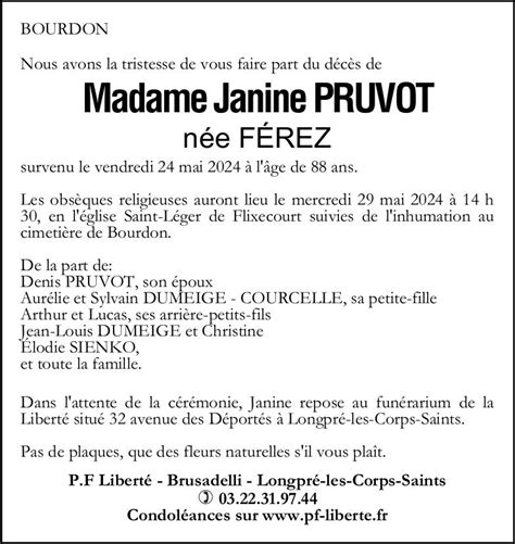 Avis De D C S De Janine Pruvot Pompes Fun Bres Libert Brusadelli