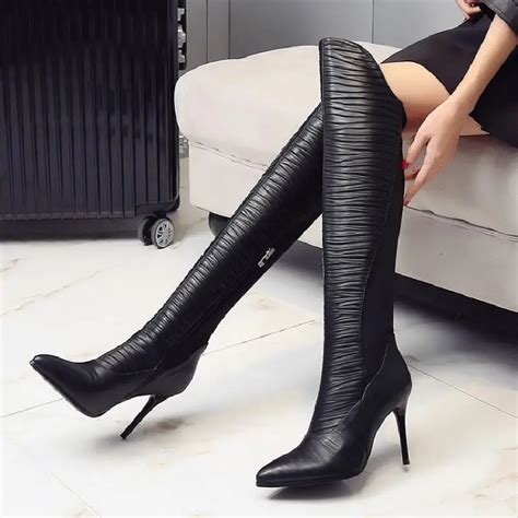 Salcxo Winter Boots Women Genuine Leather Boots Over The Knee Boots