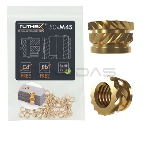 Ruthex M4 Short Threaded Insert Rx M4Sx4 0 50 Pcs