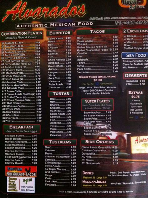 Menu at Alvarado Mexican Restaurant, North Richland Hills, 5302 Davis Blvd