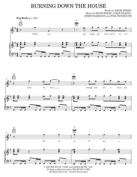 Play Official Version Of Burning Down The House Sheet Music By Talking Heads For Piano Vocals