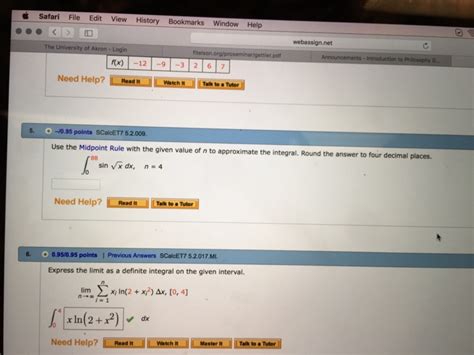 Solved Use The Midpoint Rule With Given Value Of N To Chegg