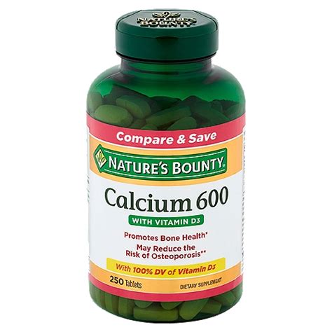 Nature S Bounty Calcium 600 With Vitamin D3 Tablets 250 Count Shoprite