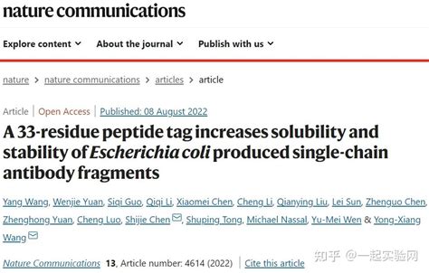 Nature子刊 复旦大学王勇翔等团队发现33个残基肽标签可提高大肠杆菌产生的单链抗体片段的溶解度和稳定性 知乎