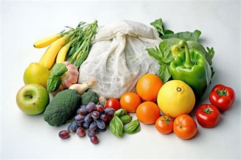 Premium AI Image Vegetables And Fruit In Reusable Bag On A Farmers