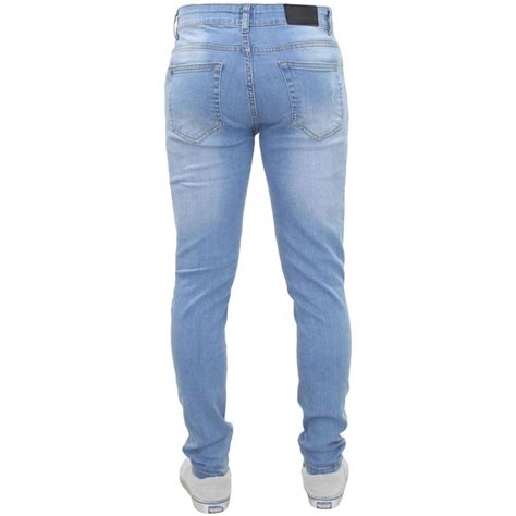 New Enzo Mens Designer Stretch Super Skinny Ripped Denim Jeans Light