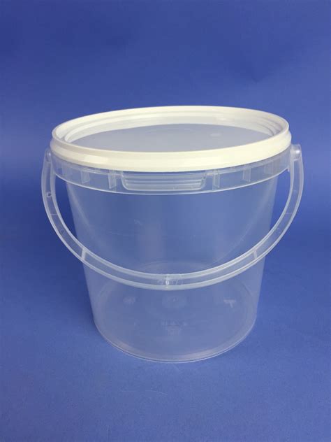 Clear 26 Litre Round Bucket Cw Plastic Handle And Tamper Evident Neck