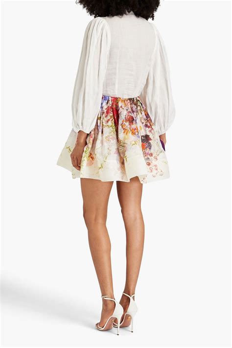 Zimmermann Prima Floral Print Linen And Silk Blend Gauze Mini Skirt