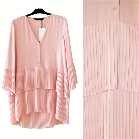 ZARA Asymetryczna PLISOWANA Sukienka NUDE L Oficjalne