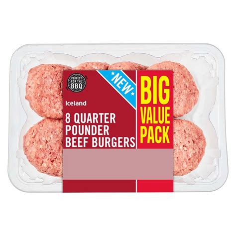 Iceland 8 Quarter Pounder Beef Burgers 908g Beef Iceland Foods