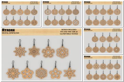 Earrings bundle Laser Cut Templates / Wooden DIY Jewelry Set