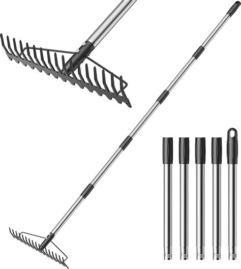 Bow Rake Heavy Duty Garden Rake With Back Saving Handle 17 Steel Tines Metal Head