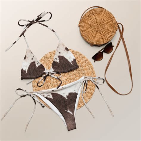 Cowhide Print String Bikini Cute Cow Bikini Cow Lovers Swimsuit