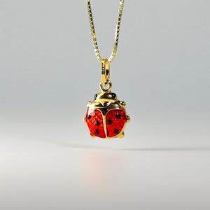 K Gold Lady Bug Pendant Charm Real Gold Large Lady Bug Necklace Charm