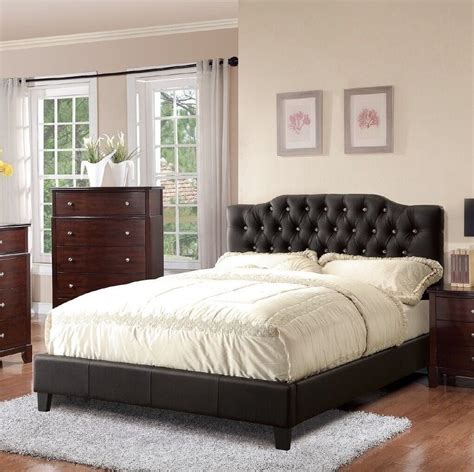 Black Faux Leather Eastern King Size Bed 1pc Bedframe Tufted Headboard ...