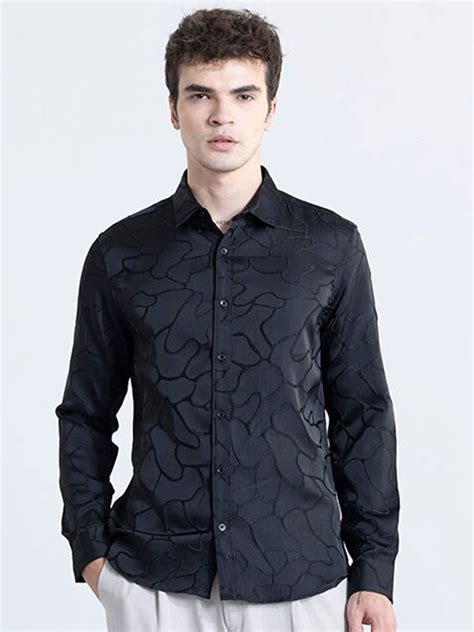 Buy Snitch Black Classic Slim Fit Abstract Self Design Casual Shirt