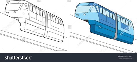 Monorail Train Vector Drawing Transportation Learning Stock Vector