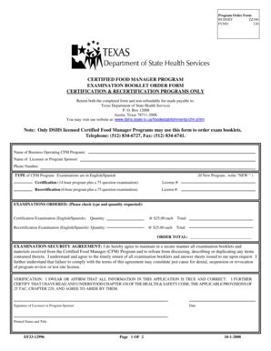 Fillable Online Dshs State Tx Cfm Examorderformprograms Combined Doc