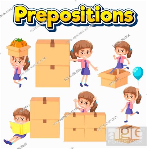 Preposition Wordcard With Girl And Boxes Illustration Stock Vector Vector And Low Budget