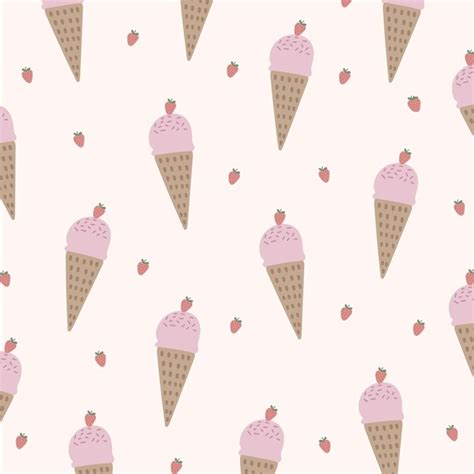 Premium Vector Seamless Pattern Of Ice Cream And Strawberry In Pastel