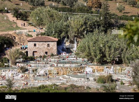 Saturnia Italy September People Are Bathing In The Hot Springs Of Saturnia Therme