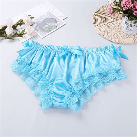 Men S Sissy Panties Satin Ruffled Lace Bikini Briefs Shiny Lingerie Underwear Ebay
