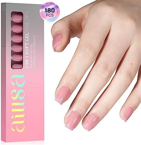 Aillsa Gel Nail Tips 180pcs Short Coffin Jelly Press On