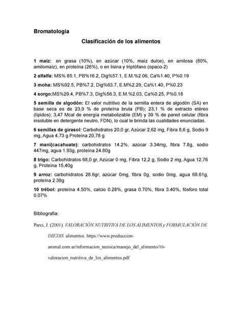 Bromatolog A Clasificacion De Los Alimentos Bromatolog A