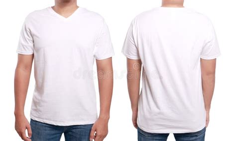 White V-neck Shirt Mockup Template Stock Image - Image of body, uniform ...